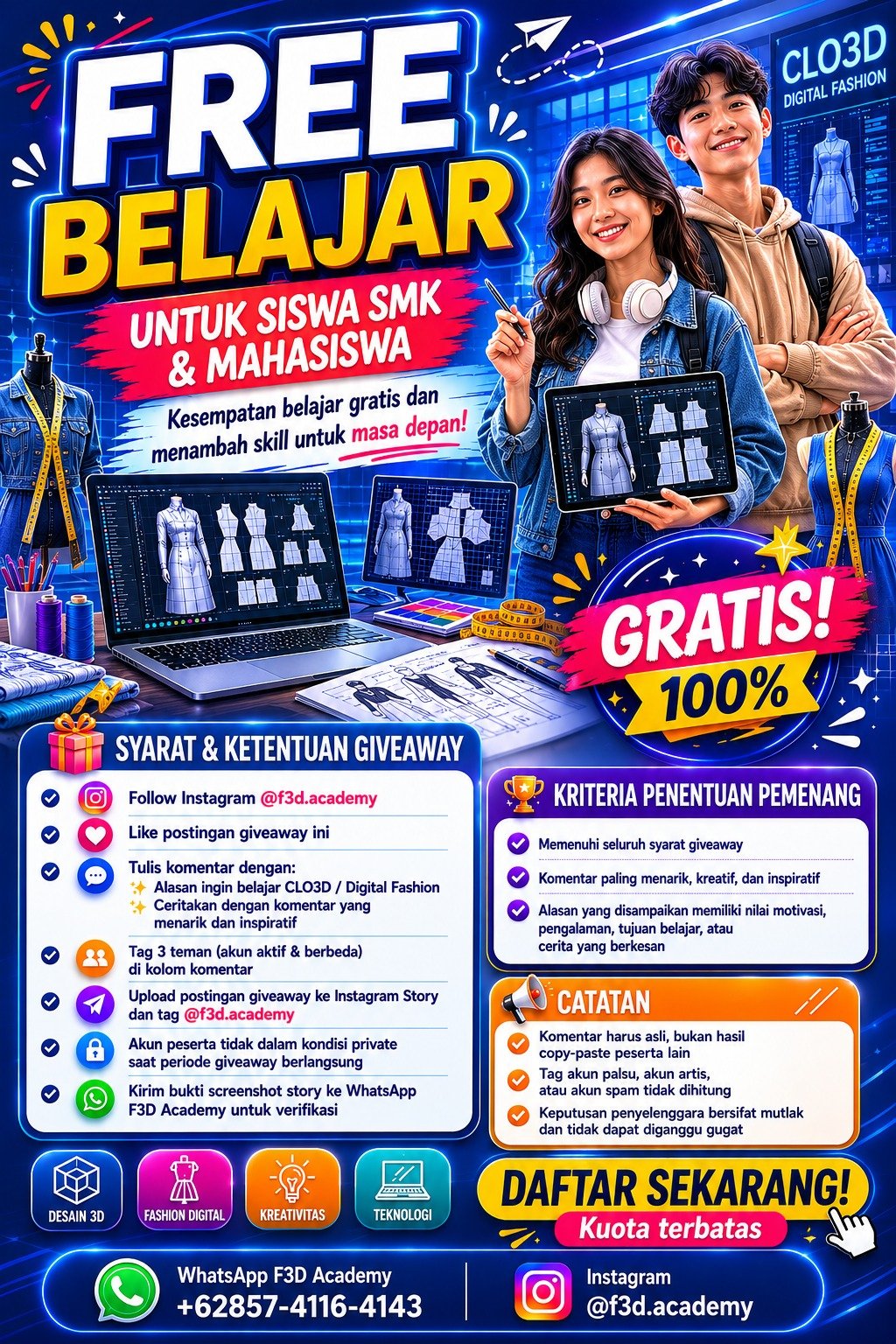 Poster FREE BELAJAR F3D Academy